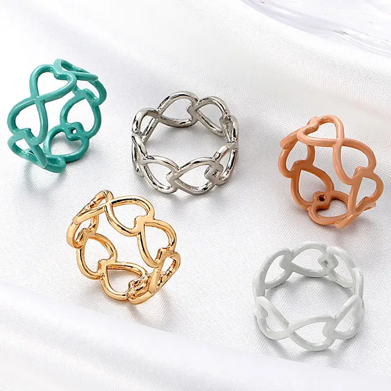 

One Size Heart Rings for Women Korean Style Drop Oil Finger Ring Trendy Jewelry Accessories Gifts Dropshipping
