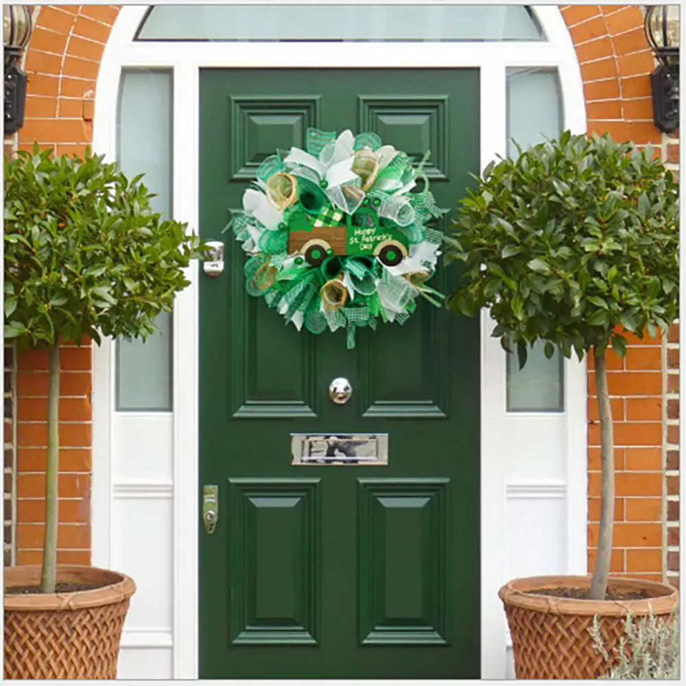 

St. Patricks Day Gift Wreath Pendant 40cm Irish Festival Decorative Wreath For Home Decoration Pendants New Cute Ribbon Wreath