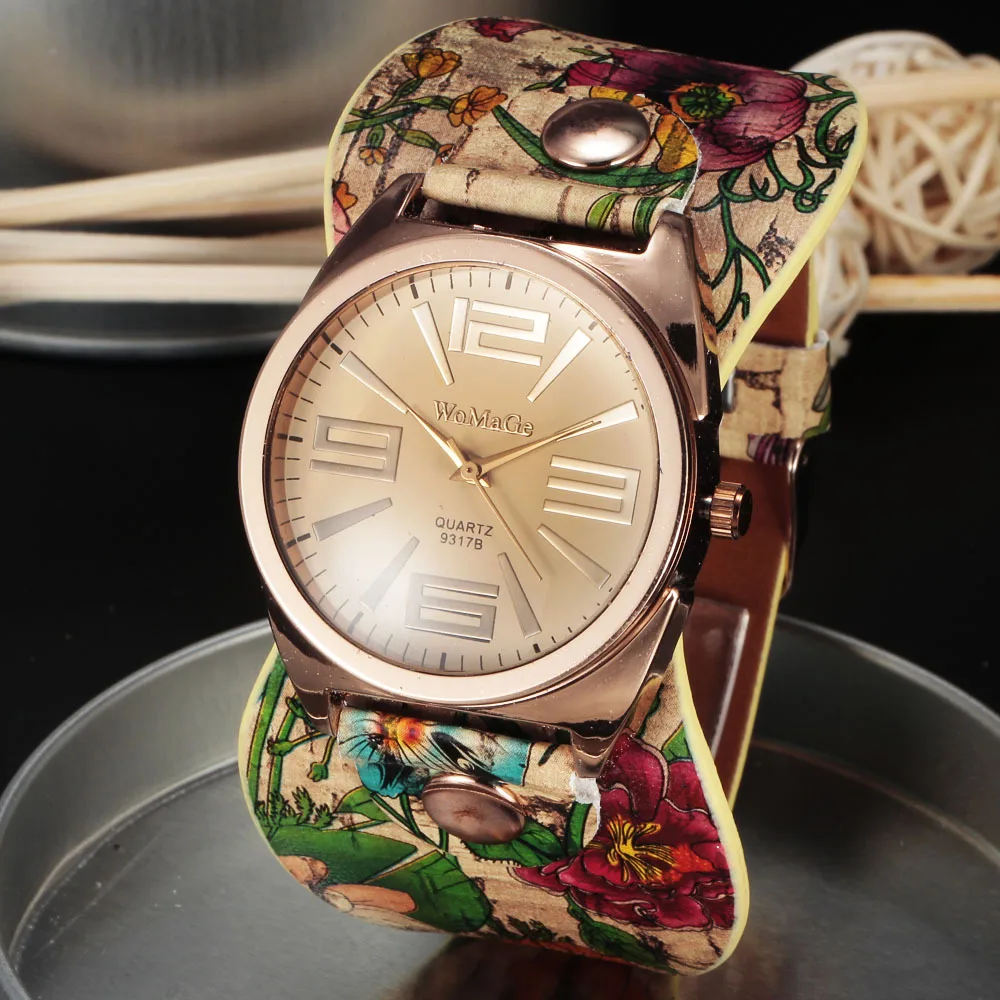 

2023 WOMGAE Women Oversize Big Watches Bohemian Style Women's Watches Leather Band Quartz Wrist watches Reloj De Mujer Montre