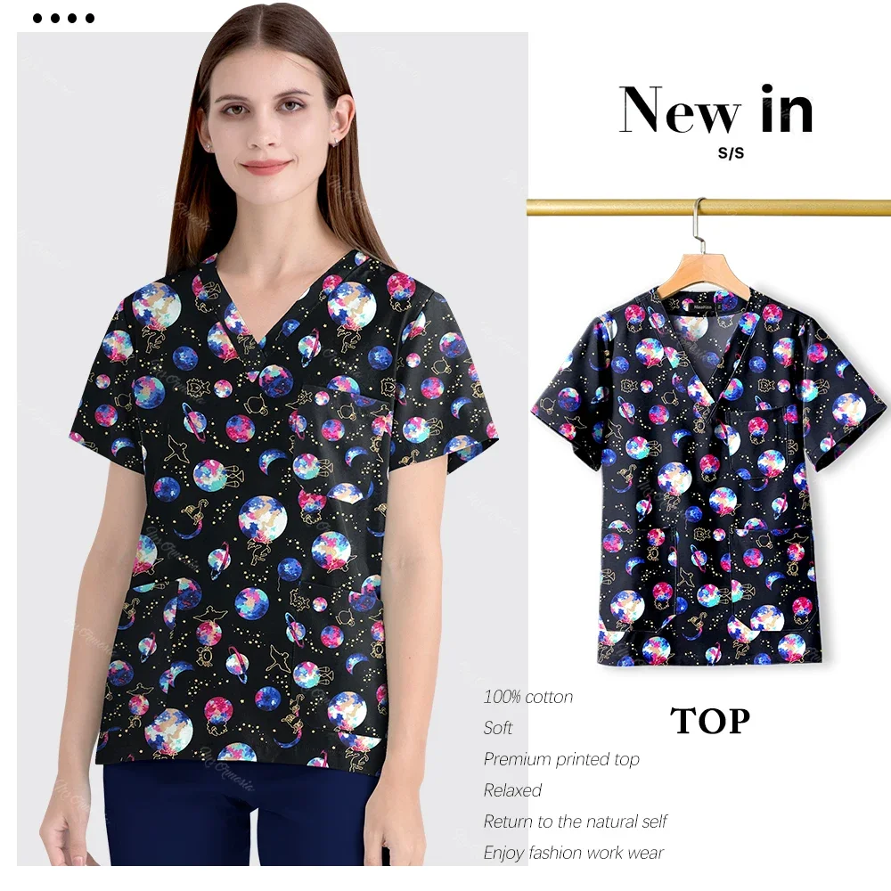 Хирургическая униформа футболка с принтом и 3 карманами героями мультфильмов