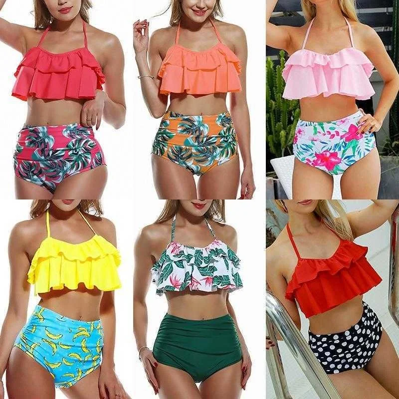 

Bikini Sexy Double Ruffled Wrinkle Off Polyester Bikinis Shoulder