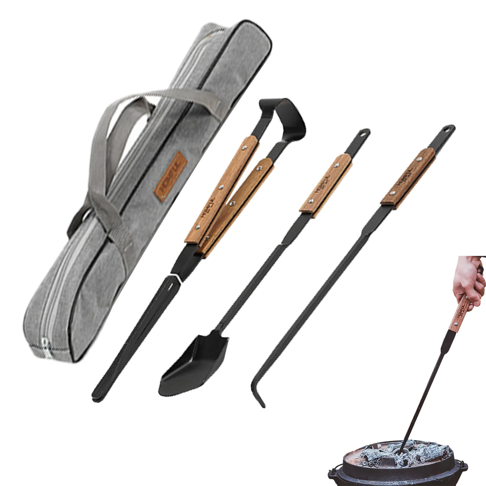 Three-Piece Outdoor Barbecue Equipment Fire Tongs Shovel Hook Clip Set Durable Anti-Scalding Shovel Charcoal Household Tools