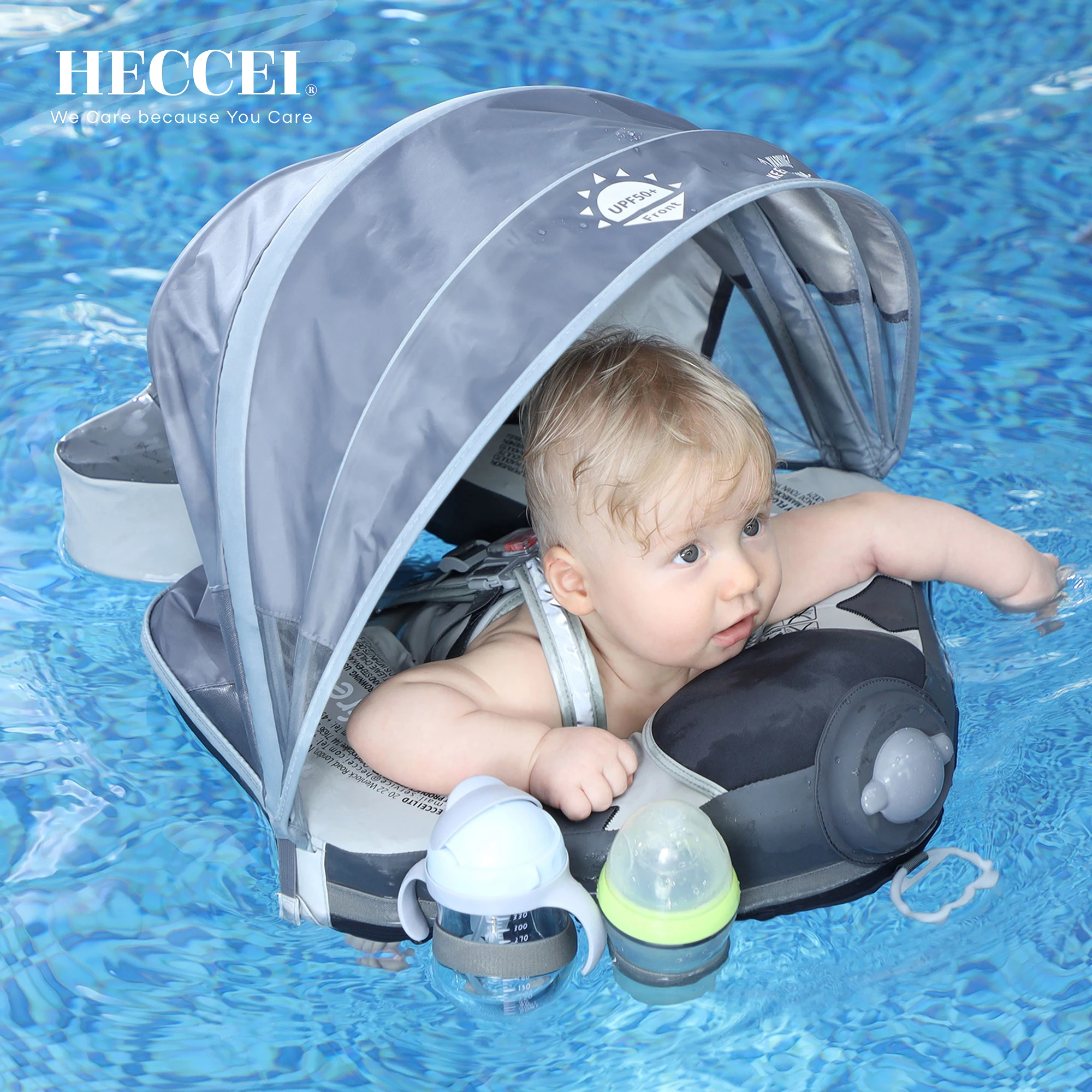 

HECCEI Newest No.07 Airplane Mambobaby Baby Float with Sun Canopy and Tail Non-Inflatable Floats Swim Toys Infant Swimming Ring