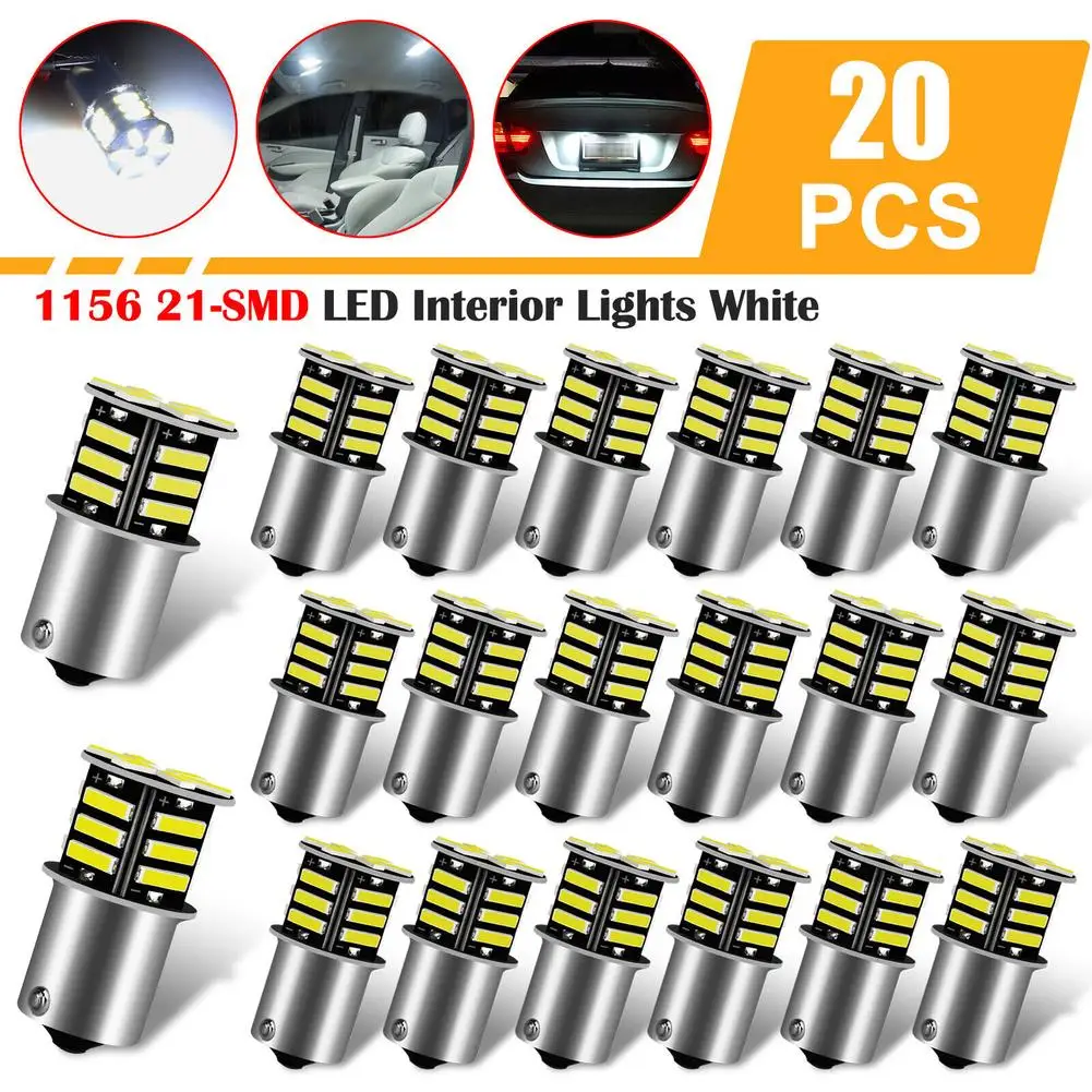 

20pcs 1156 1141 21-SMD LED Light Bulbs Kit 12v 6500k Rv Vehicle Interior License Plate Lamp Bulb Halogen Reading Dome Lamp