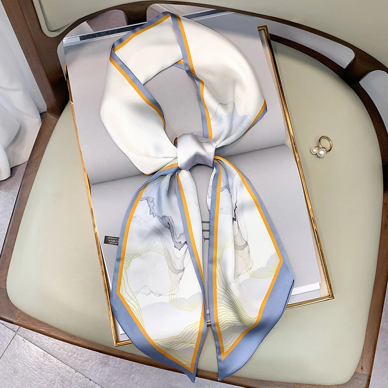 

Print Silk Satin Headkerchief Ribbon Scarf Luxury Design Long 150*15cm Hair Hand Bag Wrist Foulard Bandana Neck Tie Scarves 2022
