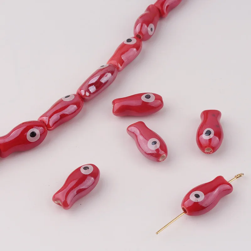 2pcs 10*20mm Vintage Ceramics Spacer Beads Hand-painted Coloured Fish Straight Holes Beads Diy Bracelet Necklace Accessories