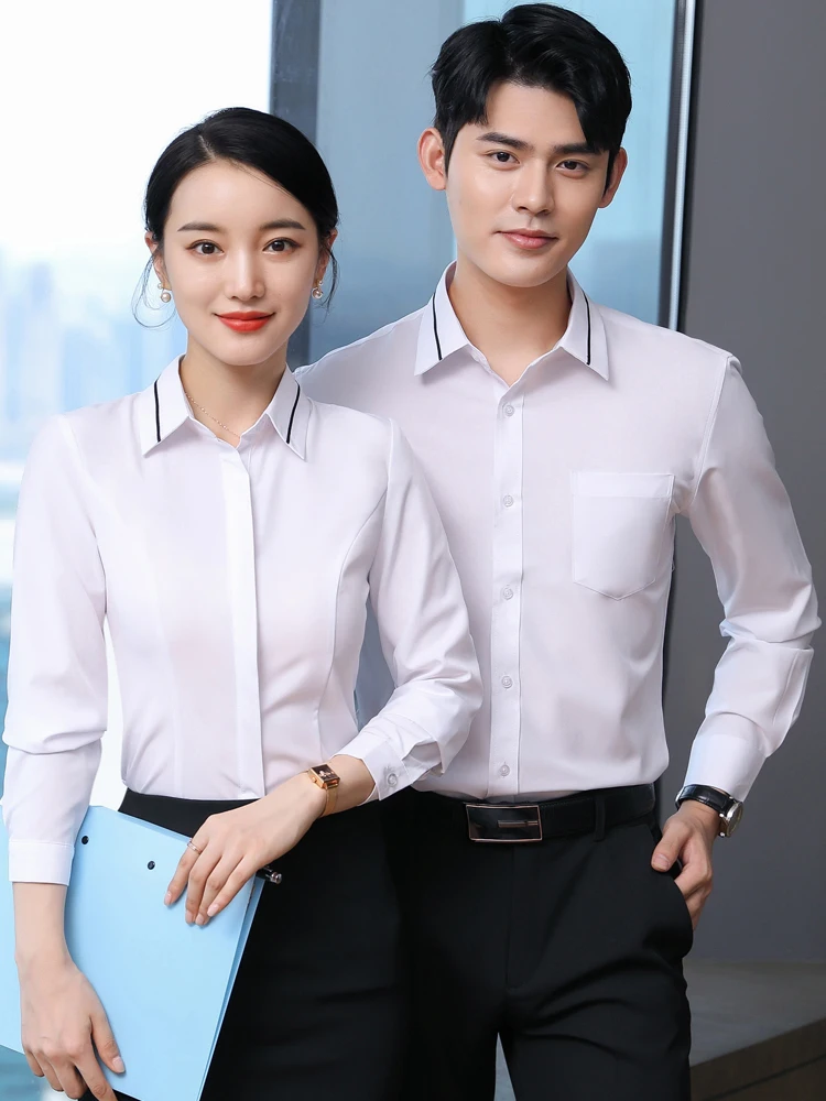 White Shirt Long Sleeves Men's and Women's Same Spring Summer Office Formal Suit Short-Sleeved Work Clothes Busines... |