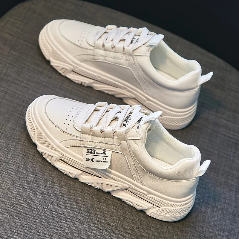 

2022 Spring and Summer New Leather White Shoes Women's Flat Daddy Shoes All-match Sneakers Ins Running Shoes for Women