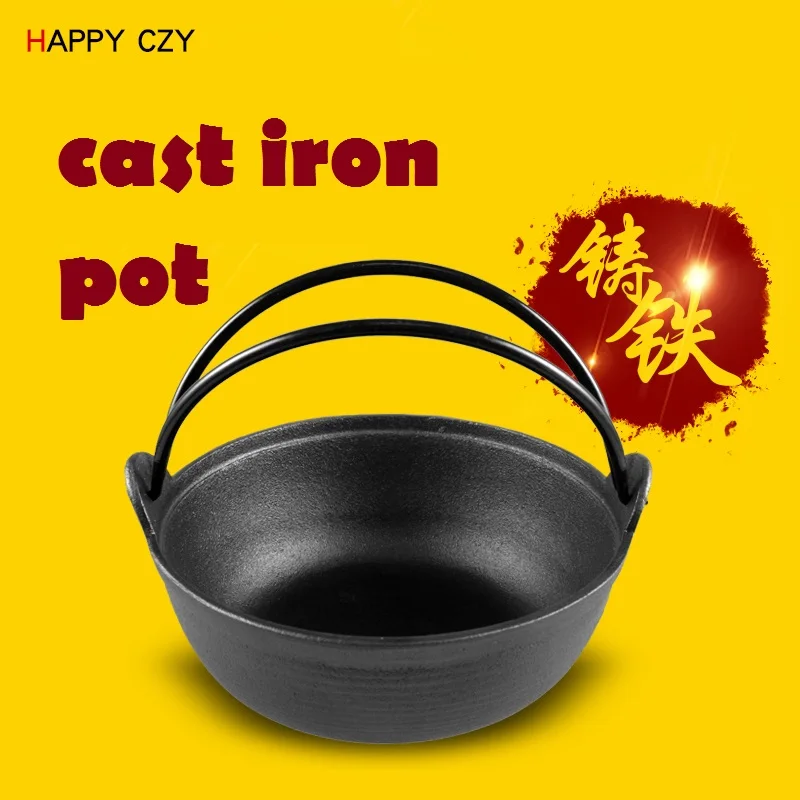 

High quality 25CM Flat bottom cast iron old fashioned manual cast iron Saucepan no coating Soup Pot japanese wok chinese wok