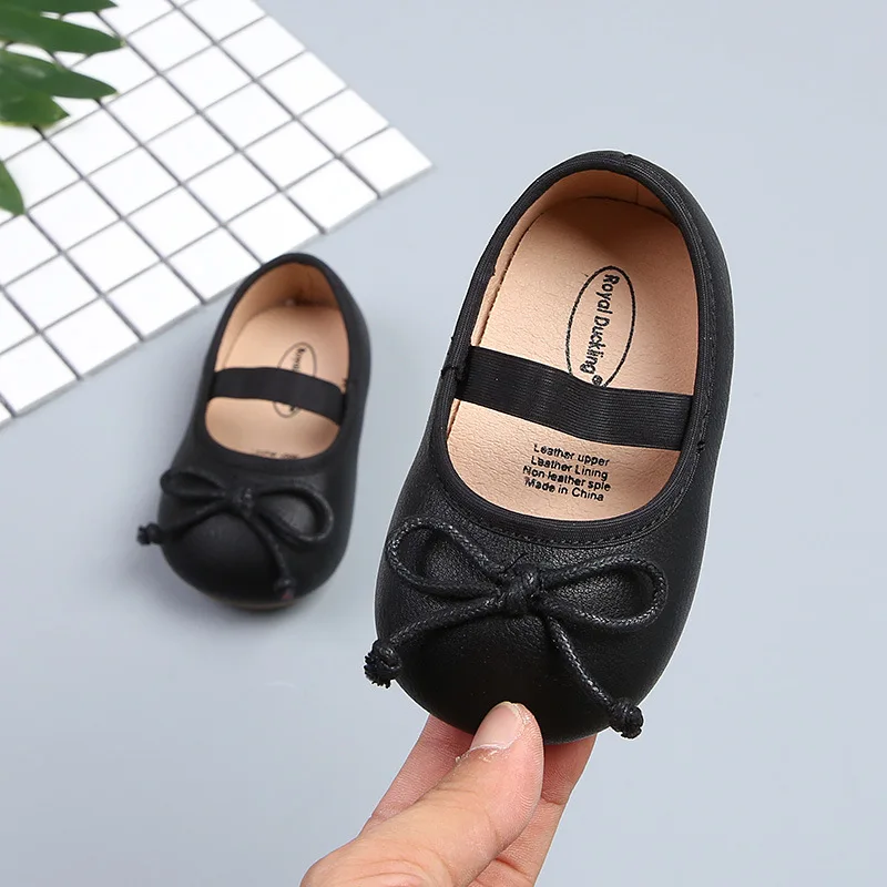 Spring Autumn New Girls Toddler Shoes Bow Tie Rubber Soft Soles Simple Monochrome Princess