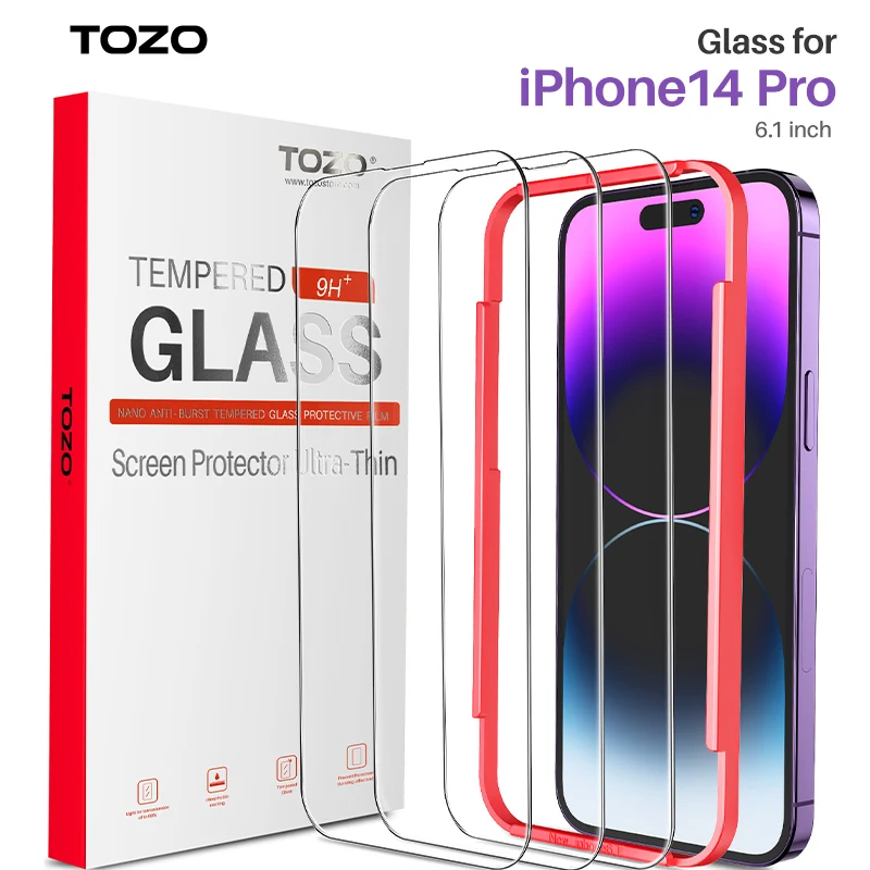 

TOZO Compatible for iPhone 14 Pro Screen Protector 6.1 inch 3 Pack Premium Tempered Glass 0.26mm 9H Hardness 2.5D Film