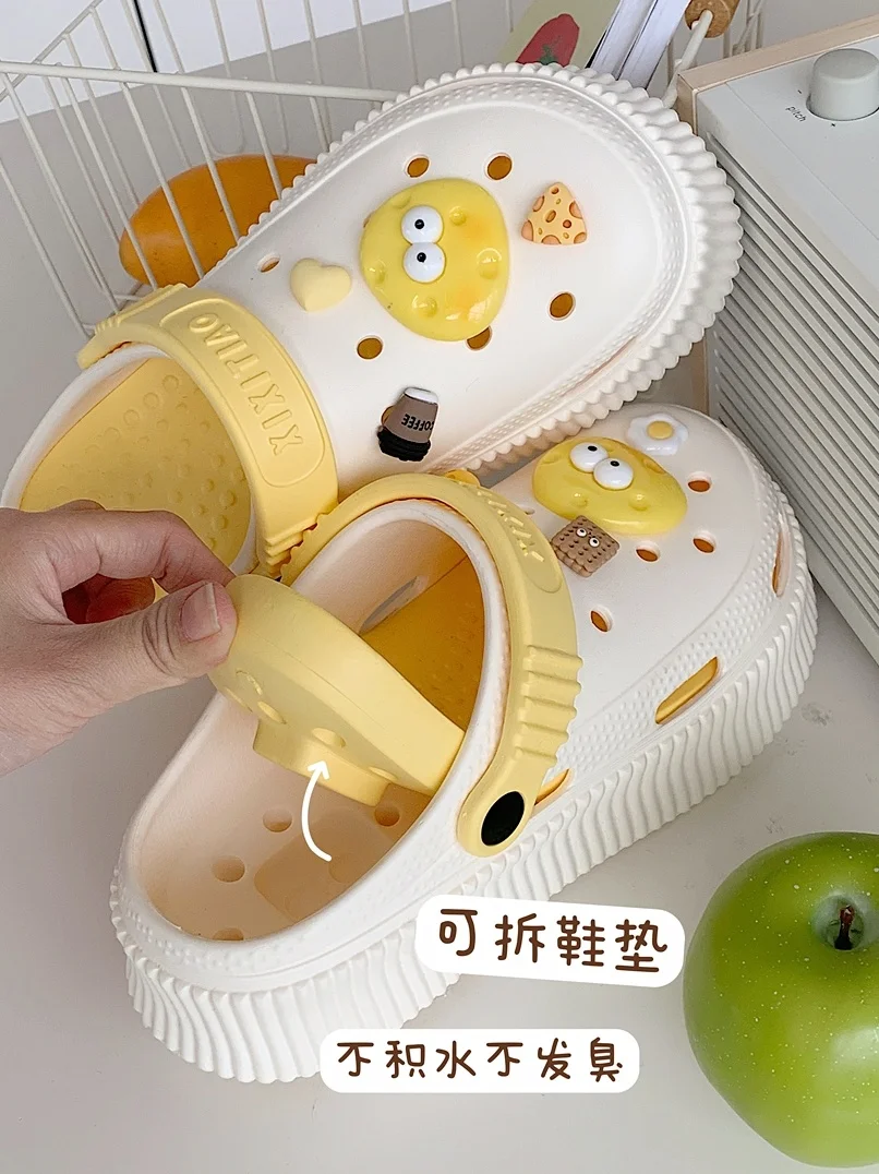 Fun DIY Cheese Hole Garden Shoes For Female Slipper Summer Women Sandals Eva Thick Soles Slipper Flip Flops 2023 Beach Slipper