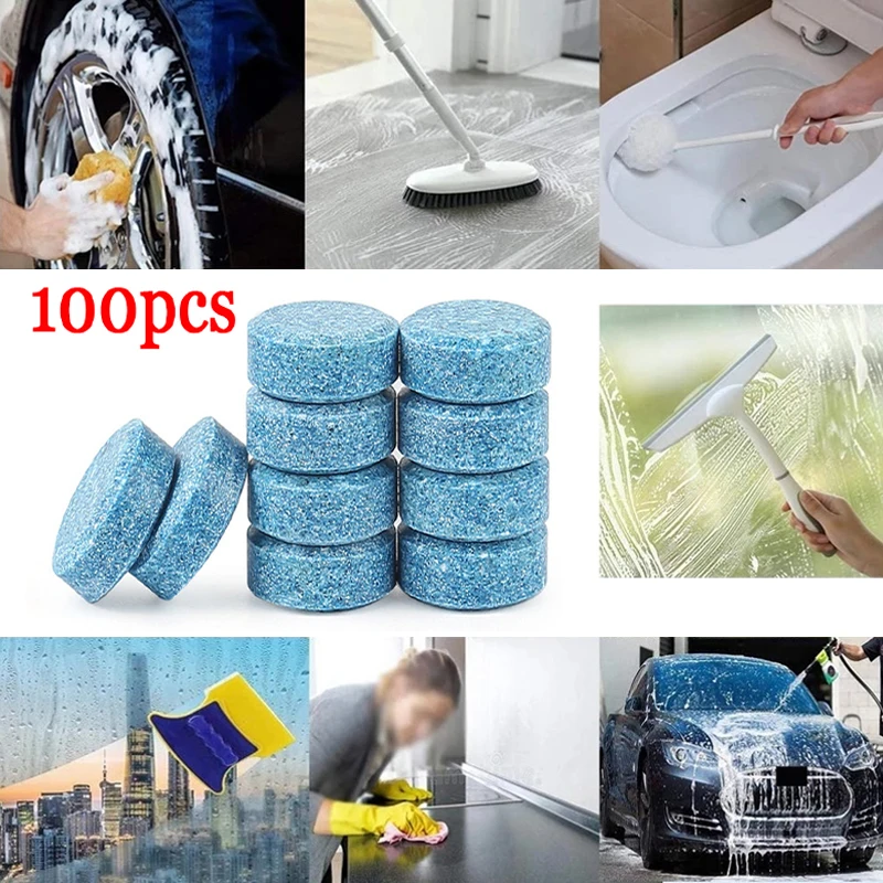 

100PCS Car Windscreen Wiper Glass Solid Cleaner Effervescent Tablet Auto Solid Cleaning Concentrated Tablets Detergent Detailing