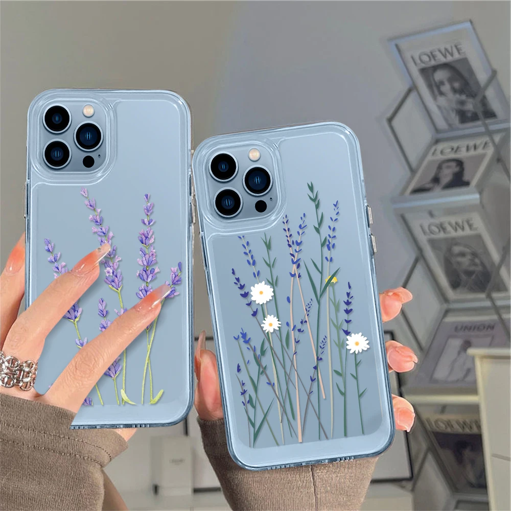 

Lavender Flower Phone Case for iPhone 13 12 11 Pro Max Mini XS XR X Protection Shell Cover for iPhone14 ProMax Coque Clear Funda