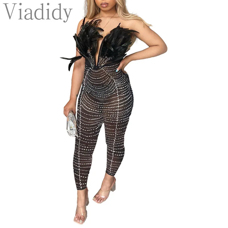 

Женские сексуальные однотонные прозрачные сетчатые комбинезоны с кисточками и перьями