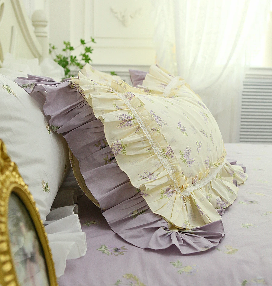 

Цельные кружевные наволочки с рюшами, элегантные наволочки для постельного белья, наволочки из 100% хлопчатобумажной ткани, наволочки с цветочным принтом