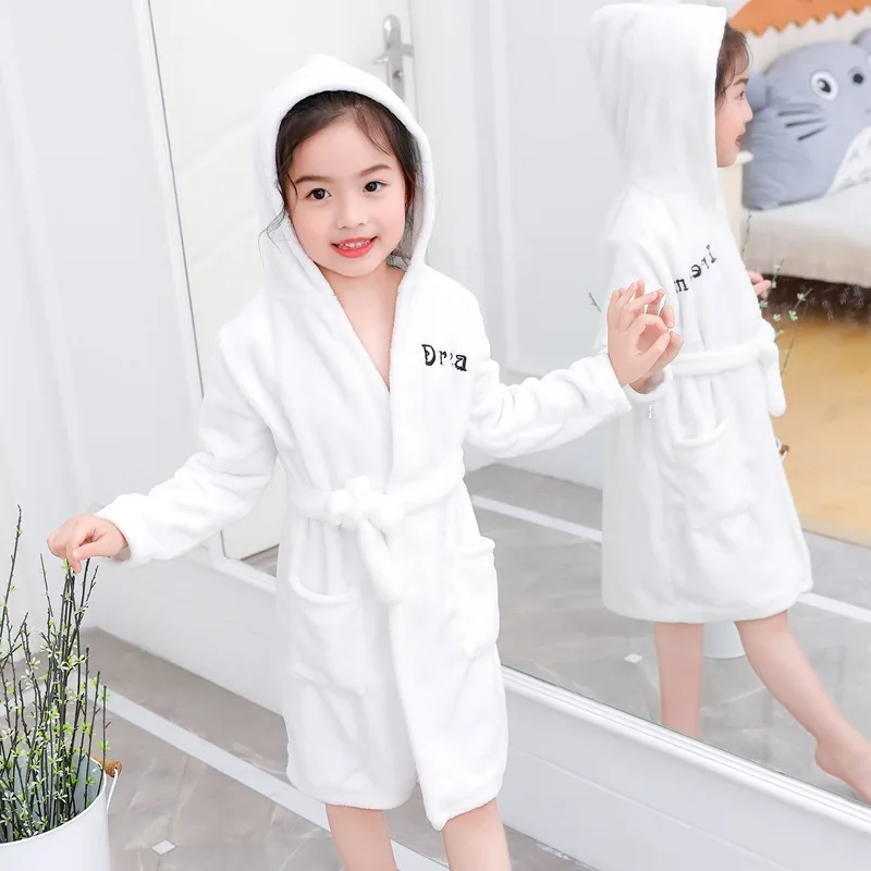 

Toddler Boys Girls Bathrobe Cartoon Printed Flannel Hooded Multi-Color Kids Nightgown Cute Robes Children's Clothing Homewear