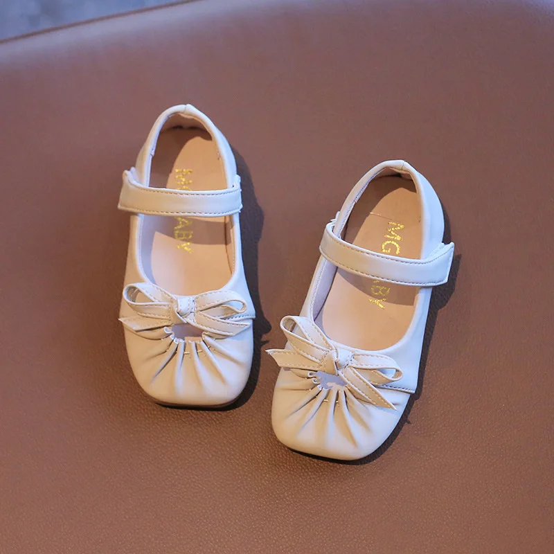 

New Spring Girls Leather Shoes Fashion Bow Princess Single Shoes Children's Soft Sole Non-slip Black Shoes