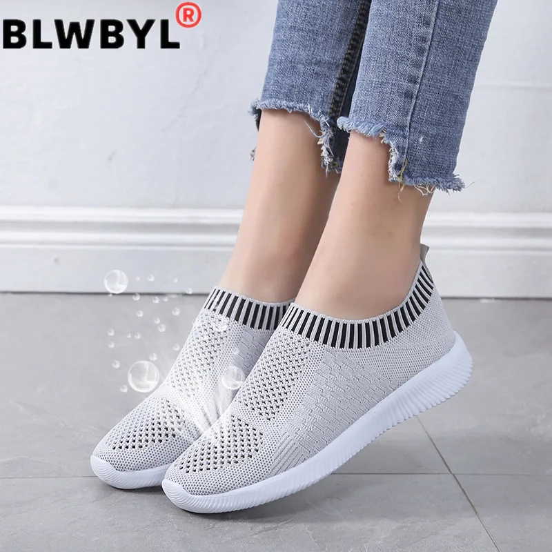 Кроссовки-носки женские Вулканизированная подошва без шнуровки плоская большие