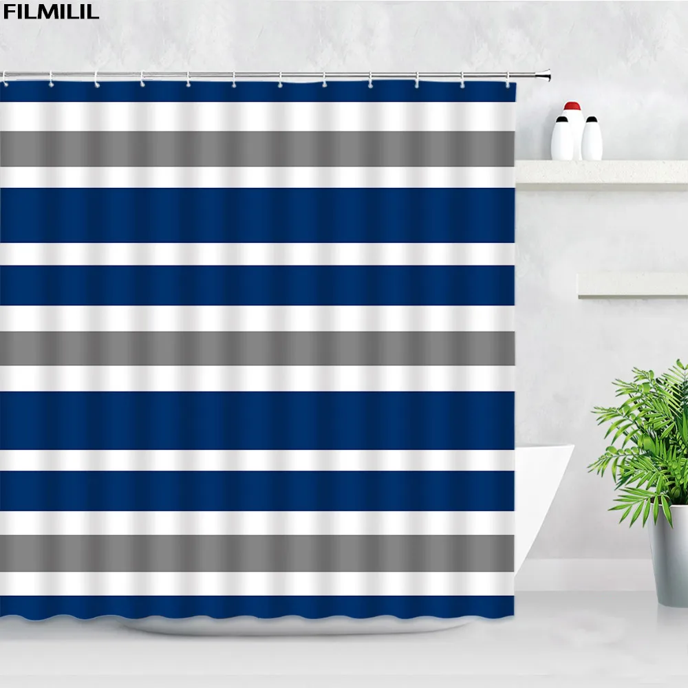 

Современная полосатая занавеска для душа s, креативные, синие, серые, белые, минималистичные, геометрические, зернистые занавески, Полиэстер...