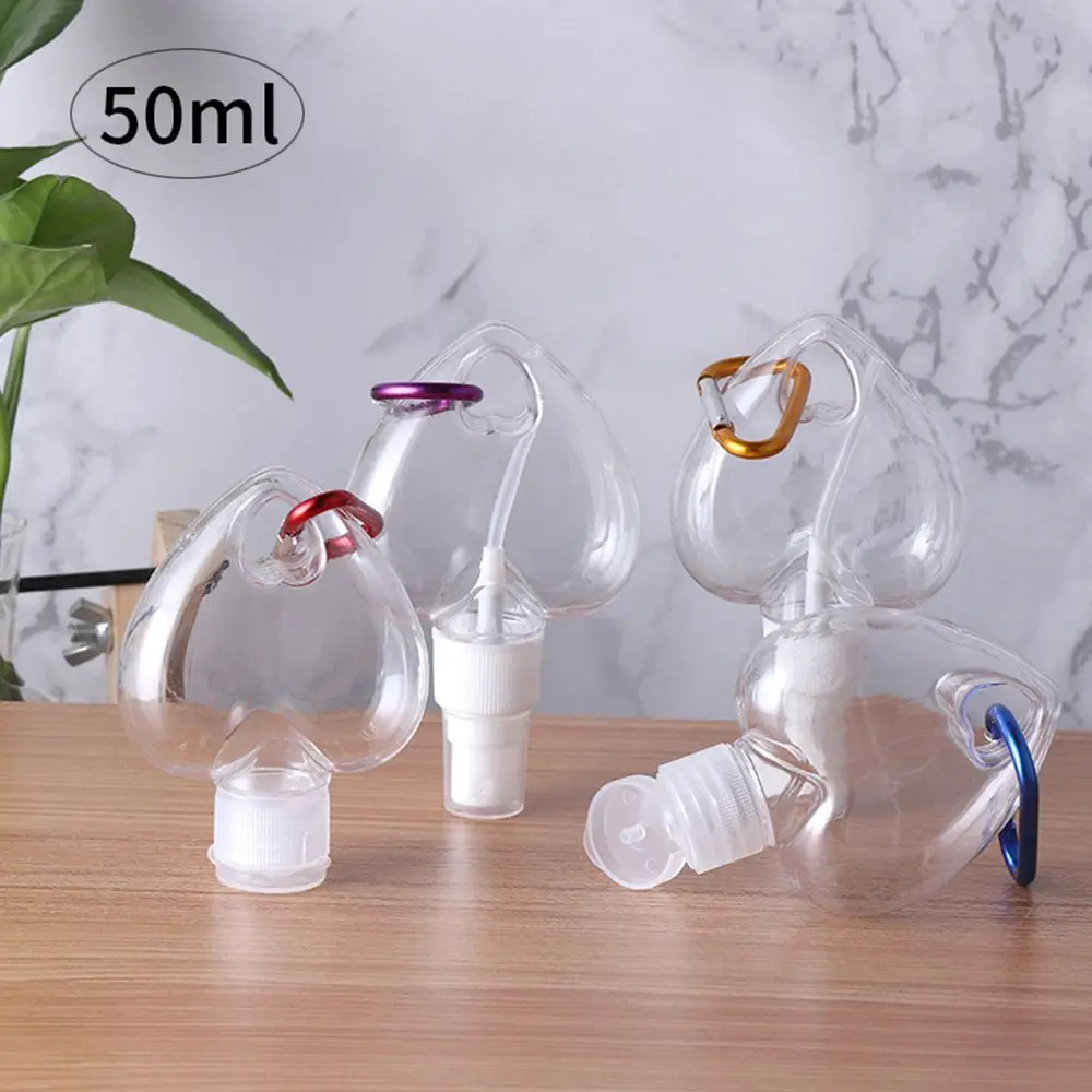 

50ml Portable Perfume Transparent Travel Lotion Jar With Metal Hook Heart Spray Bottle Empty Container Bottle