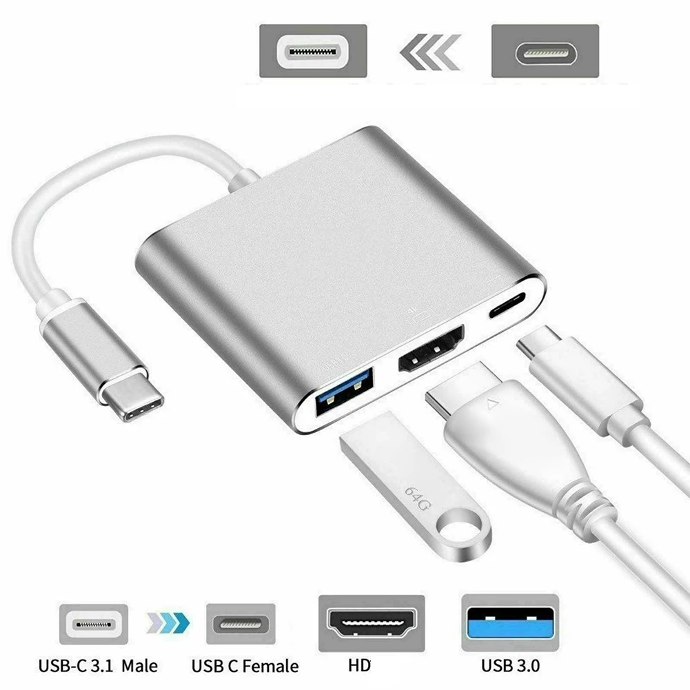 

TYPE-C 3-in-1 Adapter USB 3.1 10Gbps HDMI-Compatible USB-C Hub Multiport Cable Converter for Desktop Laptop