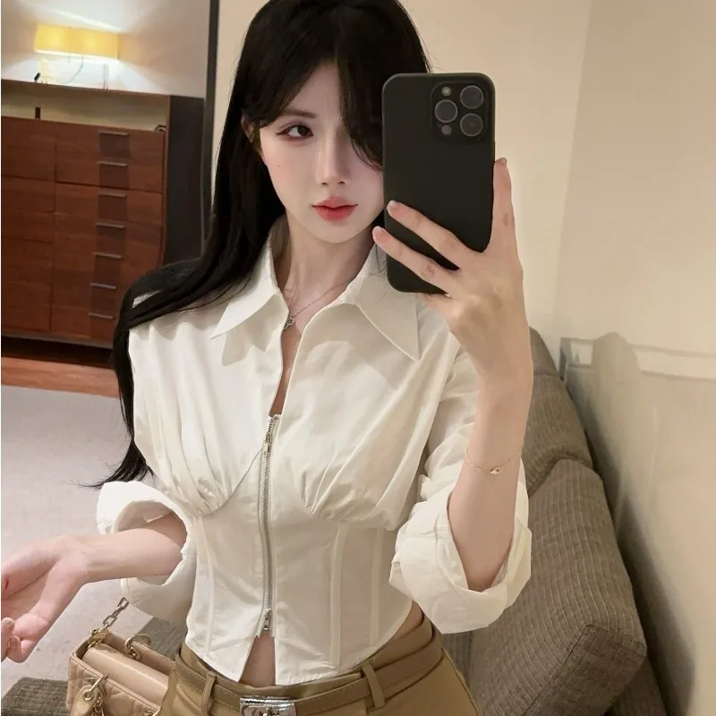 Рубашки с длинными рукавами во французском стиле женский дизайн короткий топ