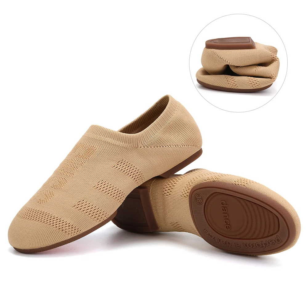 HROYL Ballroom Jazz Practice Dance Shoes Low Heel For Kids Soft Sole Black Tan Children Size Salsa Dancing Flat Sneaker Shoes