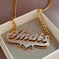 personalized 3d name pendant custom name necklace stainless steel cuban link chain double nameplate necklace for women men