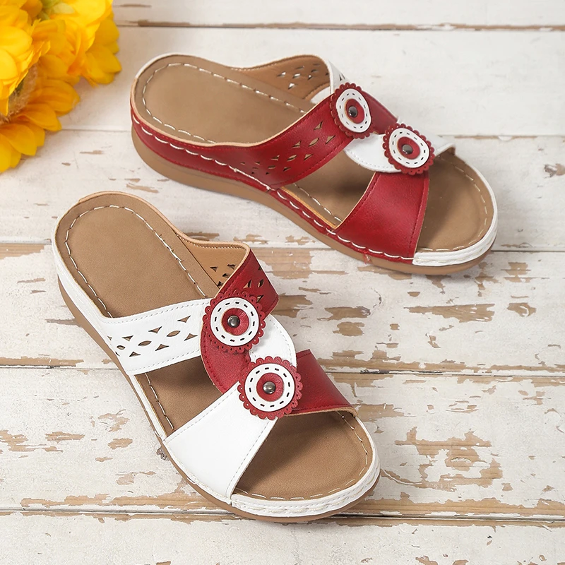 

Летние женские туфли 2023 римские Женские повседневные танкетки сланцы для улицы искусственные Нескользящие на плоской подошве женские пляж...