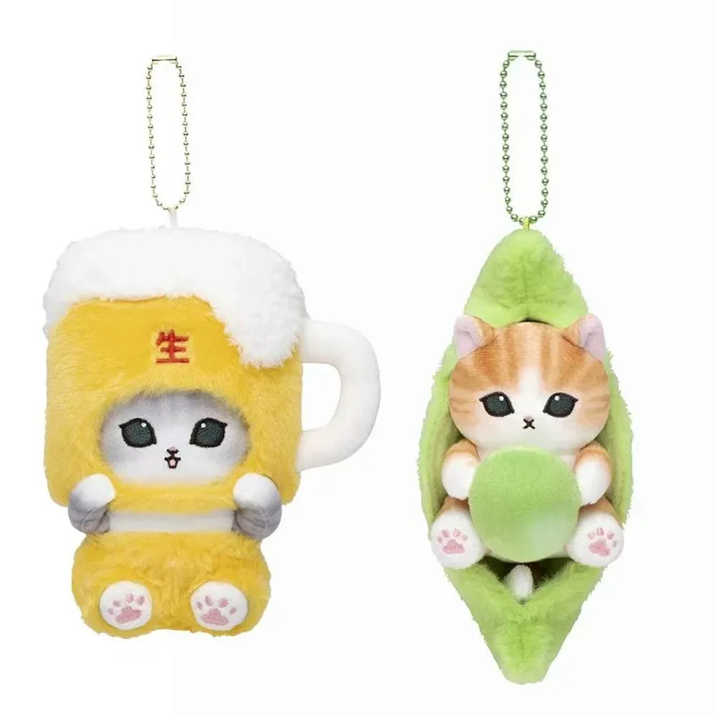 Фото Мультяшный брелок Mofusand Kawaii Shark Cat, плюшевые игрушки-брелоки Beer Pea, подвеска для рюкзака, украшение, подарки на день рождения для детей №5
