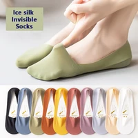 5pairs ice silk socks women summer invisible ultra thin solid color breathable silicone non slip comfortable cotton bottom socks