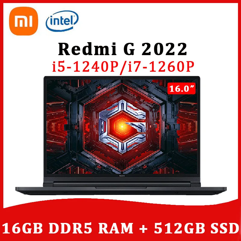 Xiaomi Laptop Redmi G Gaming 12th Intel i7-1260P 16GB RAM 512GB SSD 16-inch 2.5K 165Hz Large Screen Windows 11 NoteBook