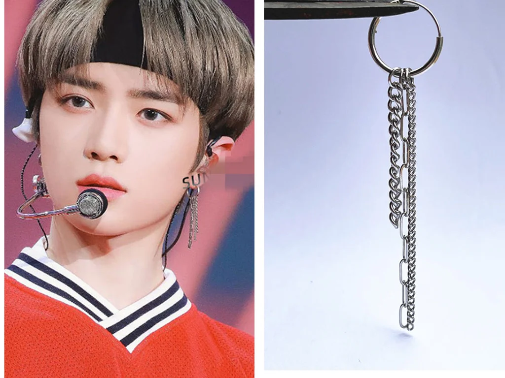 

KPOP New Boys Group Stray Kids Fashionable and Beautiful Earrings Pendants Chain Stud Jewelry Hip Hop Earring Jewelry Gifts I.N