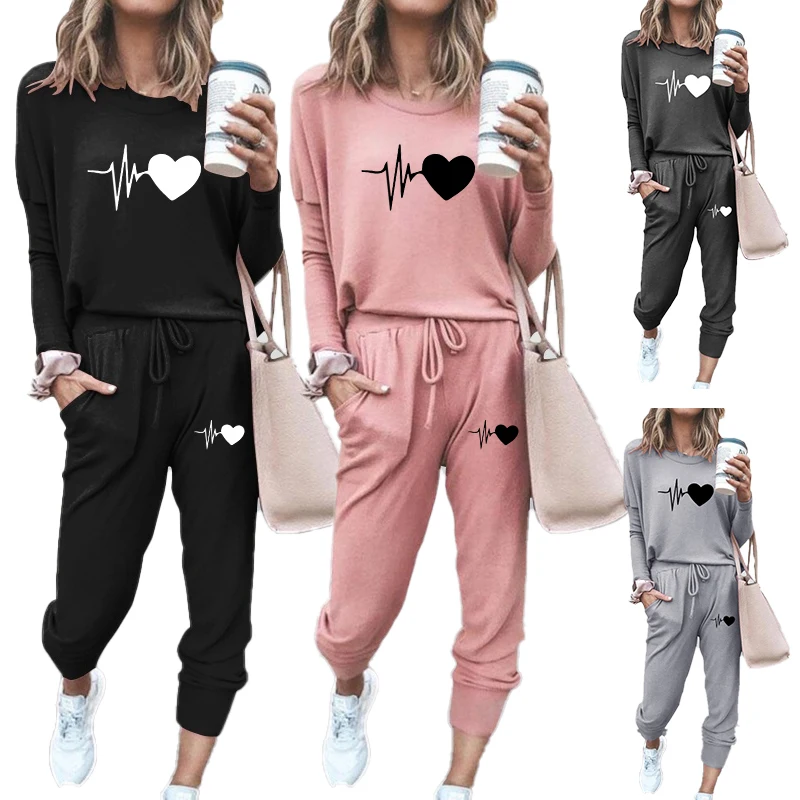 

2023 New Fashion Women Tracksuit Casual Long Sleeve Hoodies and Pants Tracksuit Printed Jogging Suits
