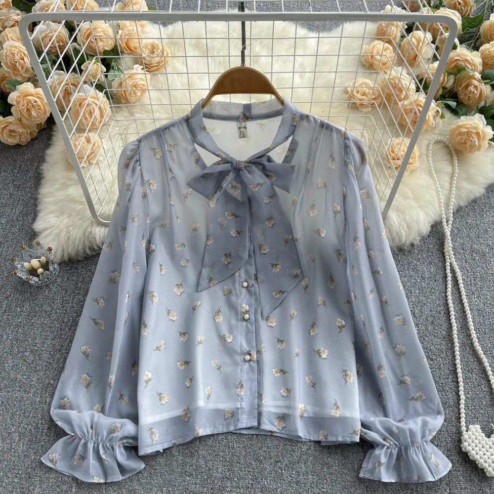 

Floral Print Bow Vintage Blouse Shirts Women New Korean Button Loose Shirt Tops Female Casual Ladies Blouses Blusas Dropshipping