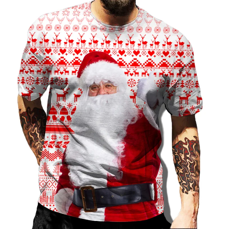 

Футболки с принтом Санта Клауса для мужчин и женщин, модные тенниски с круглым вырезом для отдыха, уличные трендовые Топы с коротким рукавом...