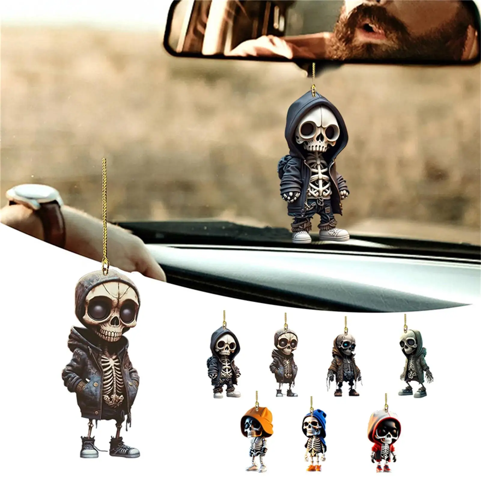 

Acrylic Skeleton Figurines Rearview Mirror Hanging Swing Pendant Car Ornament Auto Styling Car Decoration Interior Accessories