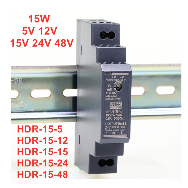 MEAN WELL Slim DIN Rail 15W источник питания HDR-15-5 HDR-15-12 HDR-15-15 HDR-15-24 HDR-15-48