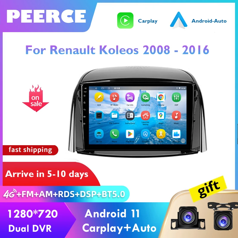 

Автомагнитола PEERCE на Android 11 для Renault Koleos 2008-2016, мультимедийный видеоплеер, навигация, стерео, GPS, камера 360 Carplay, DSP