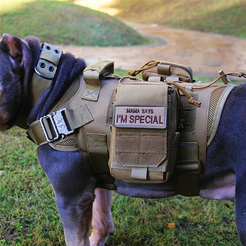 

K9 Dog Tactical Harness Leash Military Quick Release Metal Buckle MOLLE Medium Large Service Dog Vest Training German Shepherd