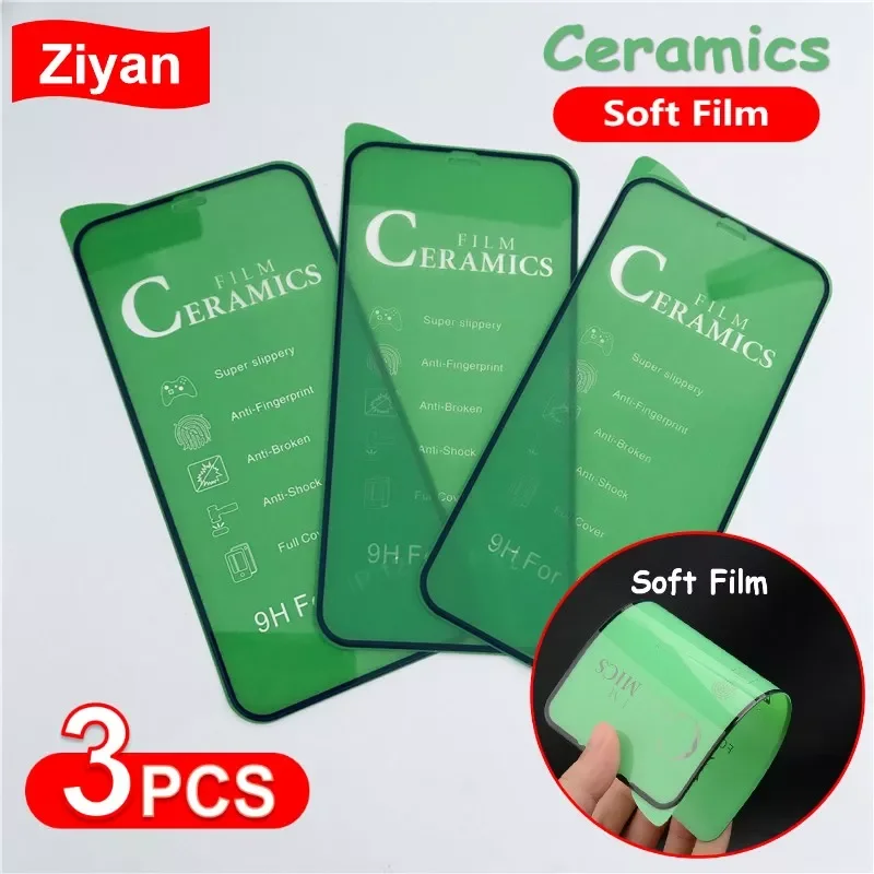 

3Pcs Ceramic Protective Glass For iPhone 13 12 11 Pro XR XS Max X 8 7 6 6S Plus Soft Glass Screen Protector For SE2020 PMMA Film