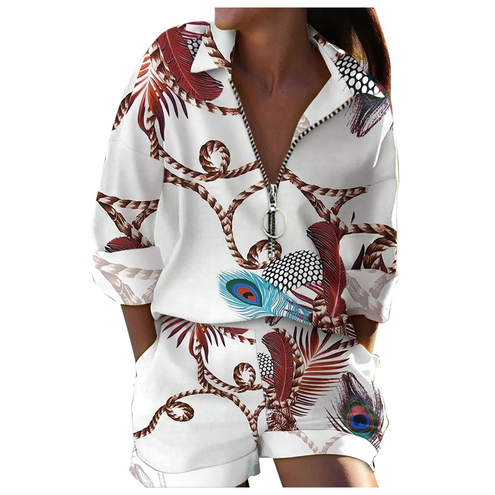 

Summer Casual women Two Piece Set Fashion Solid Color Turn-Down Collar Short Sleeve Shirt Tops Loose Shorts lady office Suit