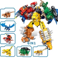 670pcs 6in1 transformation robot world jurassiced dinosaur park building blocks assemble dragon mecha figures bricks toys kids