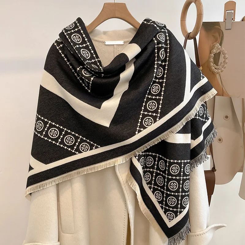 

Cashmere Poncho Scarf Women Thick Warm Blanket Shawl Wraps Fashion Print 2023 Design Travel Pahsmina Bufanda Stoles Echarpe