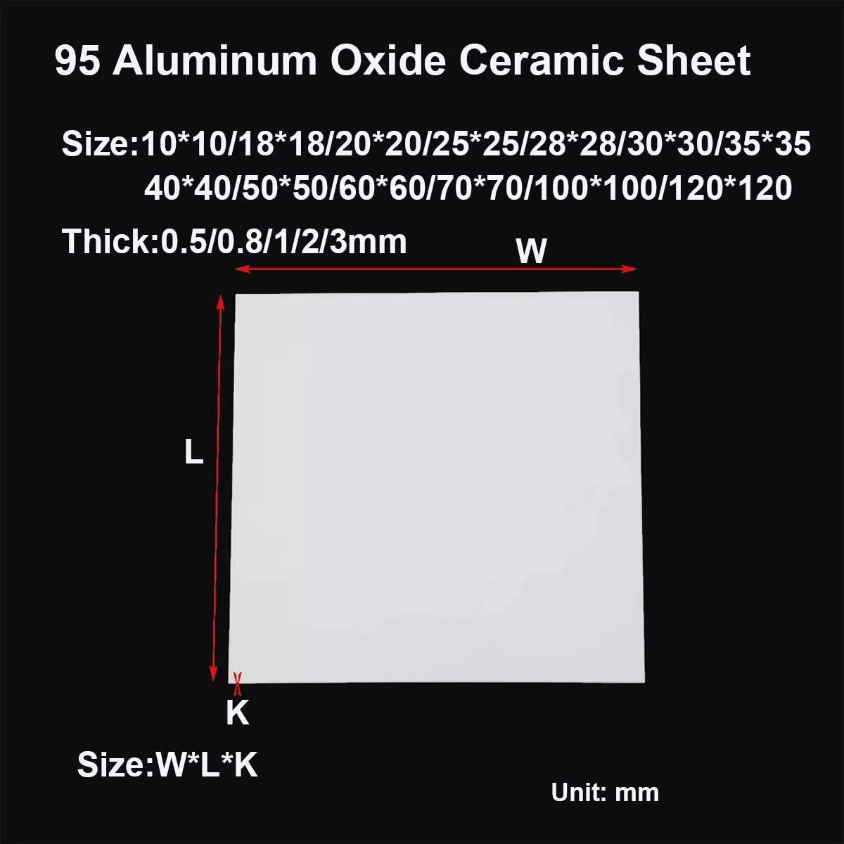 

Керамические листы из глинозема 95, толщина 0,2/0,5/1/2/3 мм