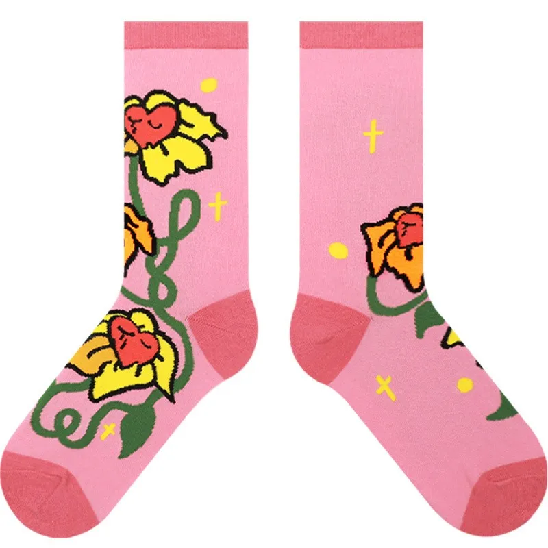 5 Pairs of high quality women's socks flower heart tube socks character socks women's socks casual socks