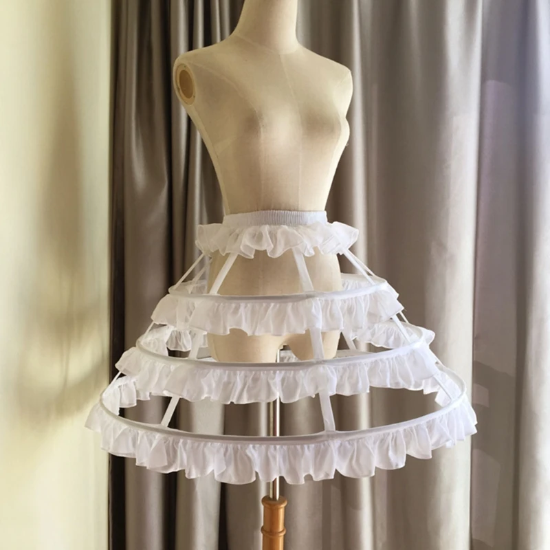 

Women Girls Lolita Hollow Lotus Leaf Lace Bird Cage Fish Bone Skirt Cosplay Dress Skirt Petticoat Bride Wedding Dress Lining