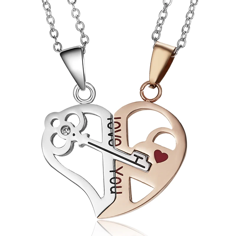 

Ожерелье из нержавеющей стали, Женское Ожерелье-пазл с кошачьими ключами, двухцветное ожерелье в форме сердца с гравировкой для пары, подарок для девушки