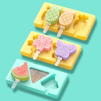 new creative ice cream making mold cartoon fruit pineapple watermelon silicone mould handmade popsicle molds with stick and lid